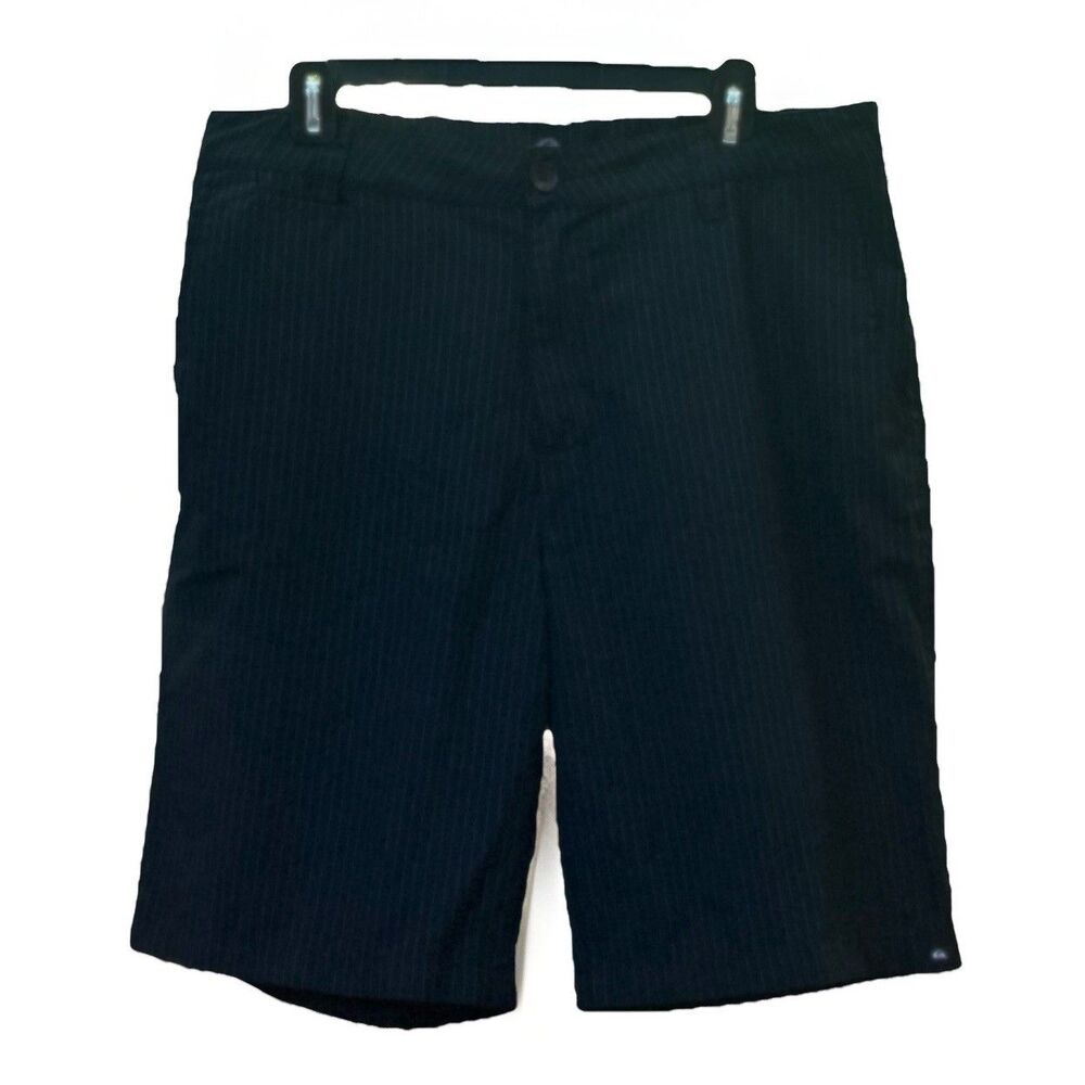 Quiksilver Pinstripe Union Surplus Flat Front Shorts Mens 34 Black Surfer Preppy - Picture 1 of 13